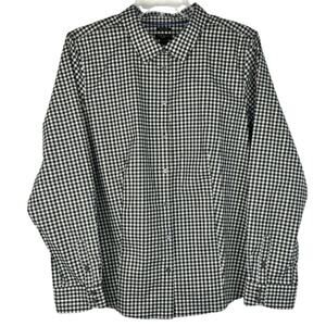 Talbots Womens Button Front Blouse Long Sleeve Black Gingham Check Shirt Sz‎ 16P